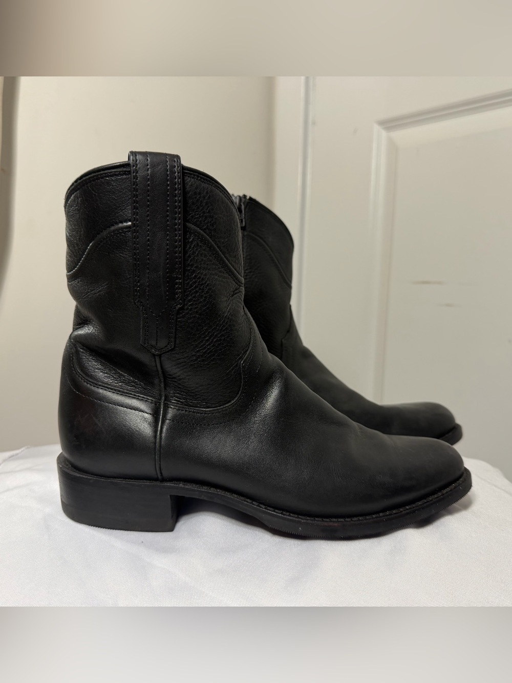Tecovas Black Leather Short Western Zip Boots